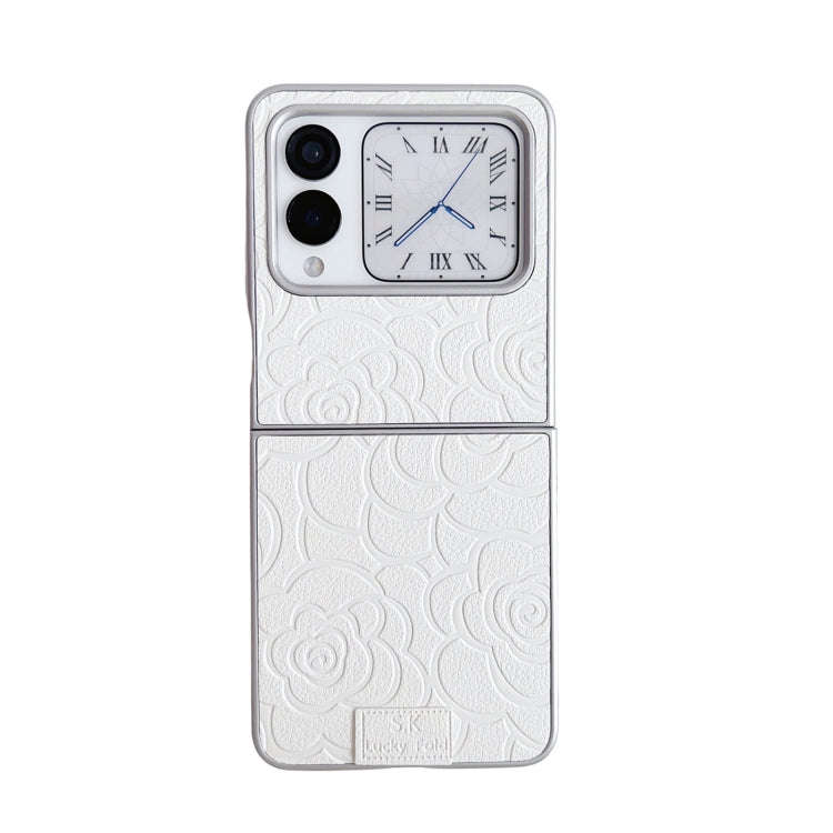 For Huawei nova Flip Camellia Plaid Fabric DIY PC Phone Case(White)