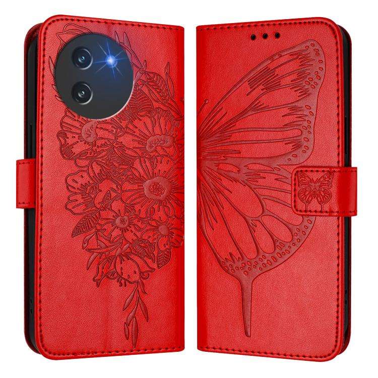 For Doogee Note 59 / Note 59 Pro Embossed Butterfly Leather Phone Case(Red)