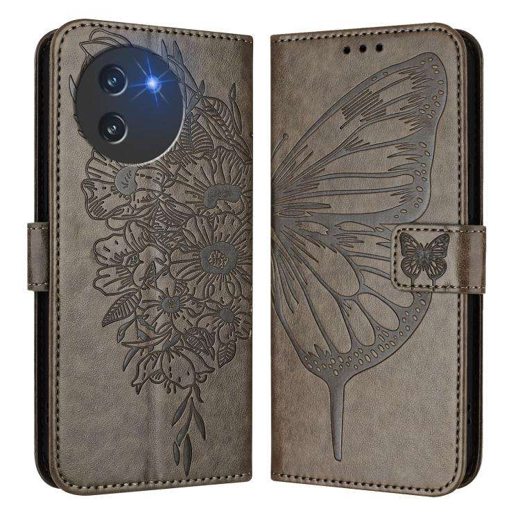 For Doogee Note 59 / Note 59 Pro Embossed Butterfly Leather Phone Case(Grey)