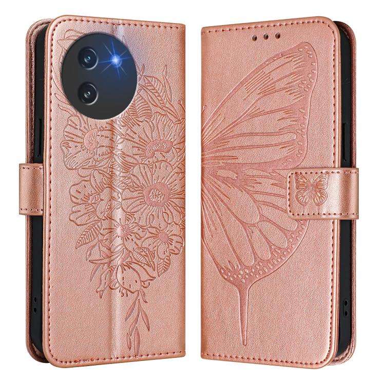 For Doogee Note 59 / Note 59 Pro Embossed Butterfly Leather Phone Case(Rose Gold)