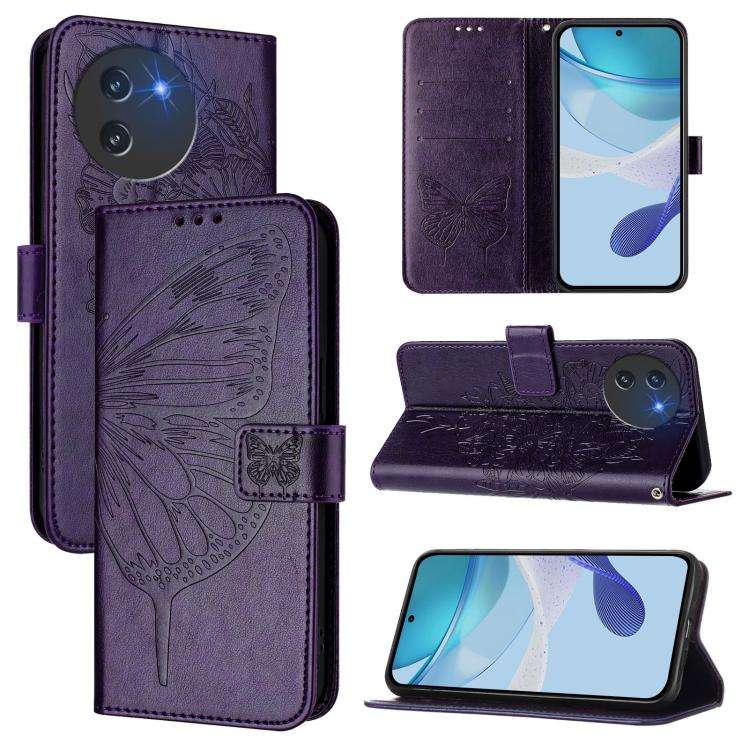 For Doogee Note 59 / Note 59 Pro Embossed Butterfly Leather Phone Case(Dark Purple)