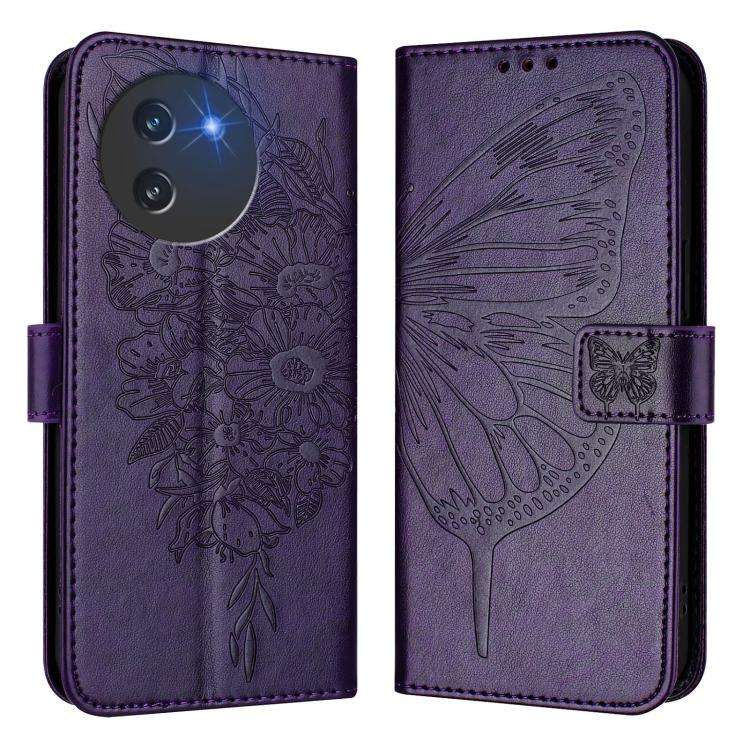 For Doogee Note 59 / Note 59 Pro Embossed Butterfly Leather Phone Case(Dark Purple)