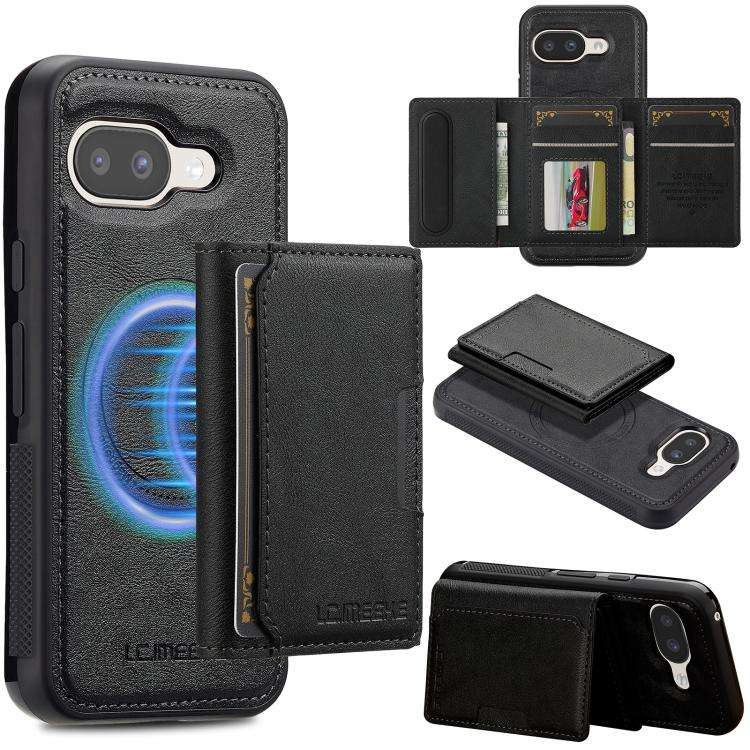 For Google Pixel 9a LC.IMEEKE L5 Series Detachable RFID Card Bag Magsafe Phone Case(Black)