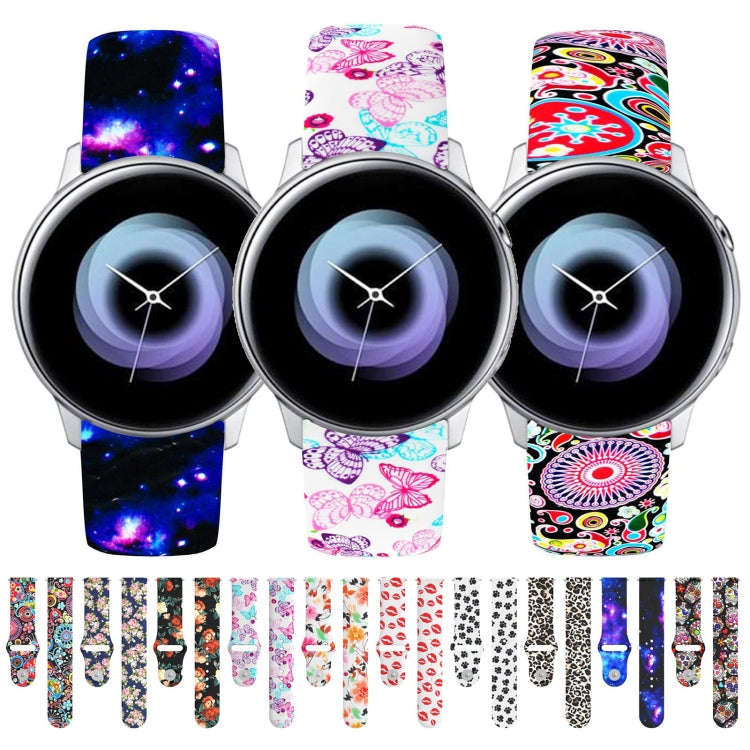 For Samsung Galaxy Active2 20mm Reverse Buckle Printed Silicone Watch Band(Birds And Flowers)