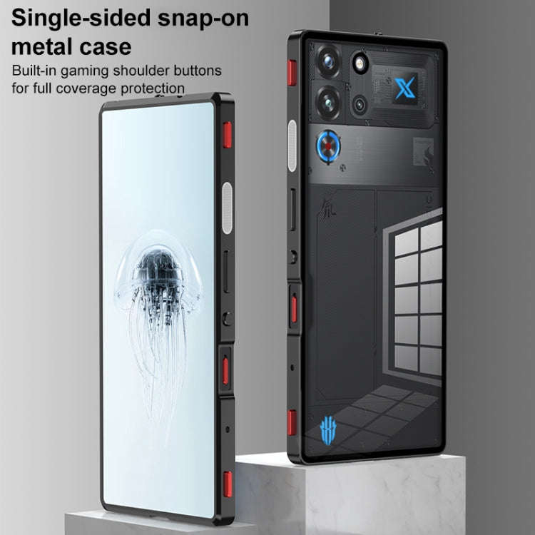 For ZTE nubia Red Magic 10 Pro / 10 Pro+ Snap Buckle Metal Frame Glass Back Panel Phone Case(Black)
