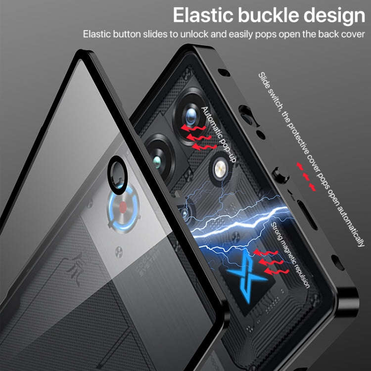 For ZTE nubia Red Magic 10 Pro / 10 Pro+ Snap Buckle Metal Frame Glass Back Panel Phone Case(Black)