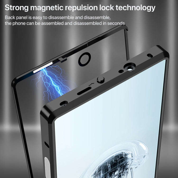 For ZTE nubia Red Magic 10 Pro / 10 Pro+ Snap Buckle Metal Frame Glass Back Panel Phone Case(Black)