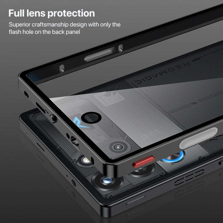 For ZTE nubia Red Magic 10 Pro / 10 Pro+ Snap Buckle Metal Frame Glass Back Panel Phone Case(Black)