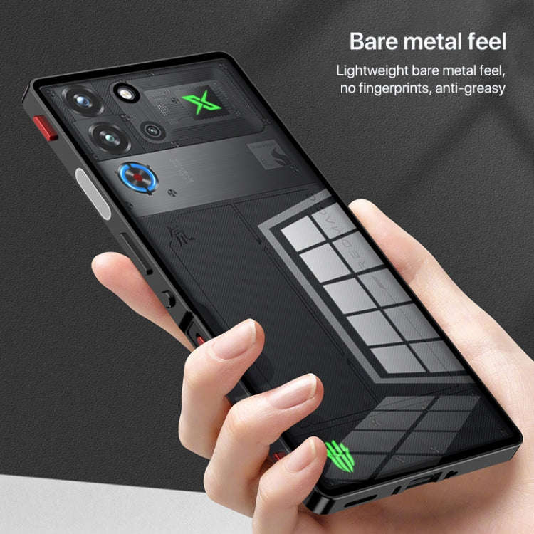 For ZTE nubia Red Magic 10 Pro / 10 Pro+ Snap Buckle Metal Frame Glass Back Panel Phone Case(Black)