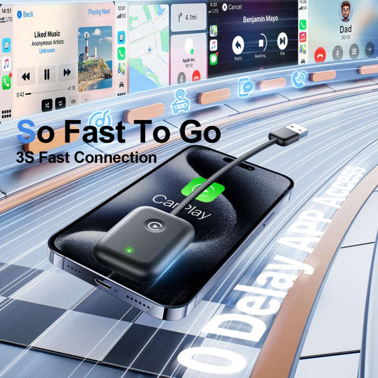 USB Interface Wired to Wireless Car CarPlay Adapter(Black)