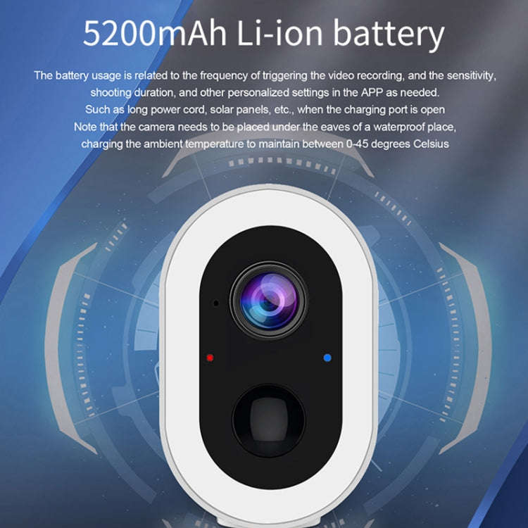 WiFi Tuya Smart Version HD Low Power Consumption Battery Camera, EU Plug, Memory Card:64GB(White)