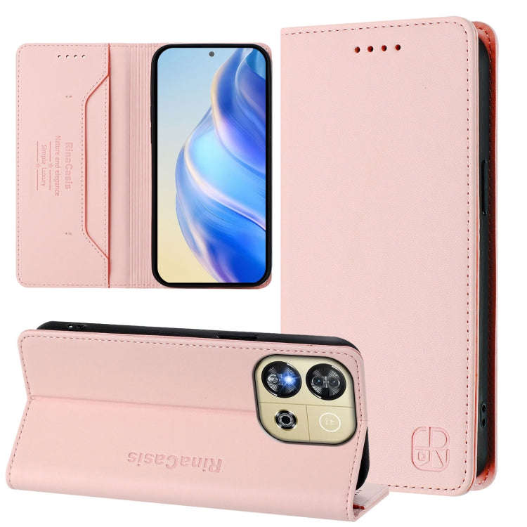 For Oukitel C57 / C57S / C57 Pro RC01 Dual-Folded Magnetic Suction RFID Leather Phone Case(Pink)