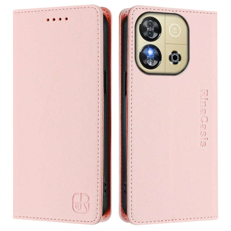 For Oukitel C57 / C57S / C57 Pro RC01 Dual-Folded Magnetic Suction RFID Leather Phone Case(Pink)