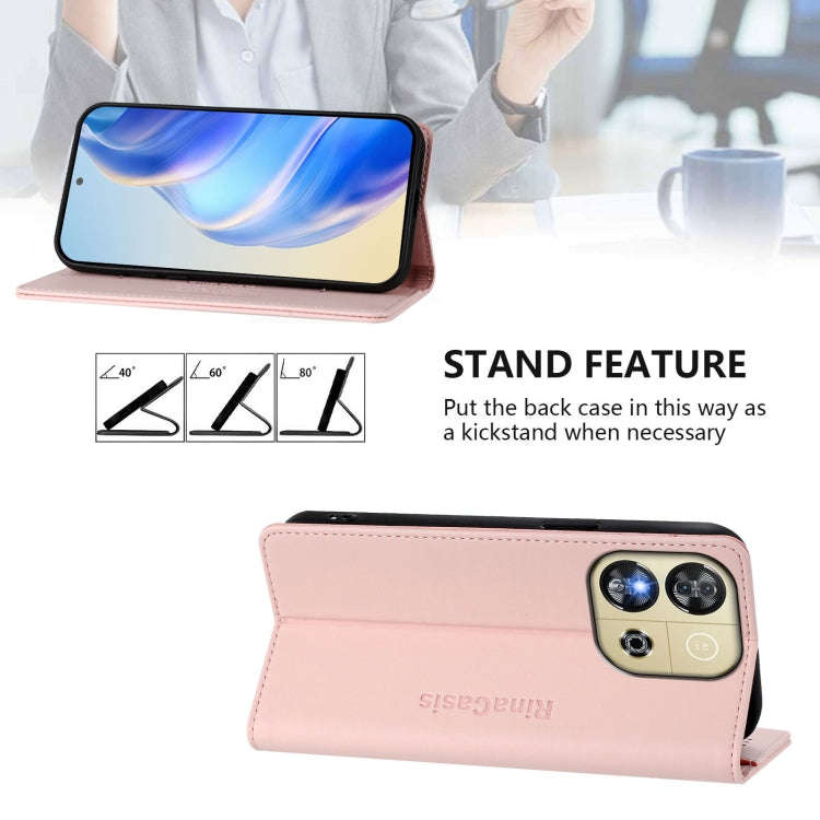 For Oukitel C57 / C57S / C57 Pro RC01 Dual-Folded Magnetic Suction RFID Leather Phone Case(Pink)