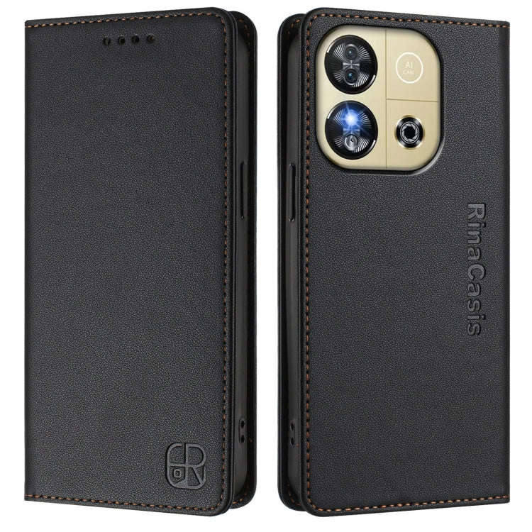 For Oukitel C57 / C57S / C57 Pro RC01 Dual-Folded Magnetic Suction RFID Leather Phone Case(Black)