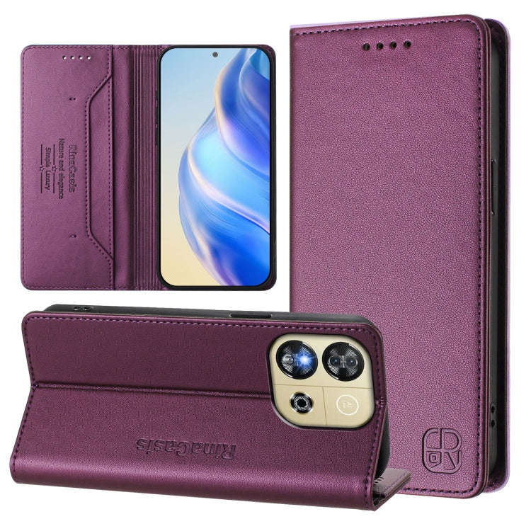 For Oukitel C57 / C57S / C57 Pro RC01 Dual-Folded Magnetic Suction RFID Leather Phone Case(Violet)
