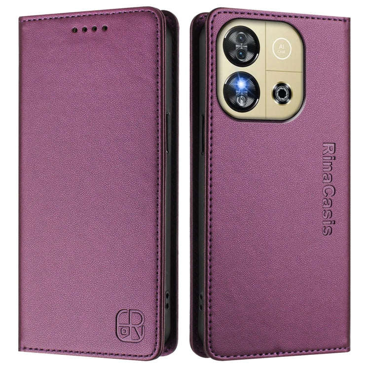 For Oukitel C57 / C57S / C57 Pro RC01 Dual-Folded Magnetic Suction RFID Leather Phone Case(Violet)