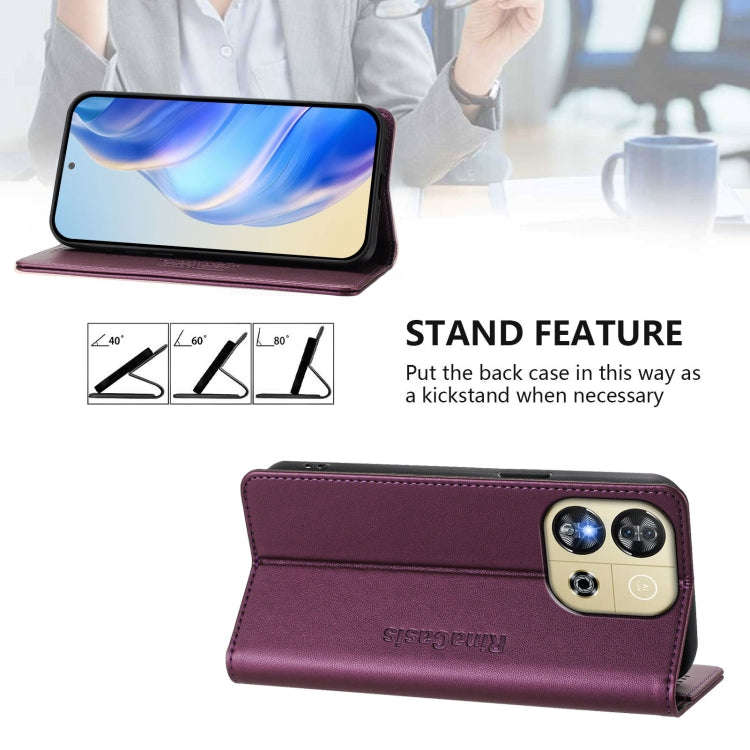 For Oukitel C57 / C57S / C57 Pro RC01 Dual-Folded Magnetic Suction RFID Leather Phone Case(Violet)