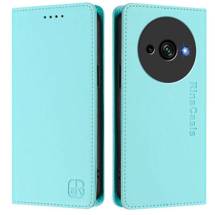 For Oukitel C59 / C59 Pro RC01 Dual-Folded Magnetic Suction RFID Leather Phone Case(Mint Green)