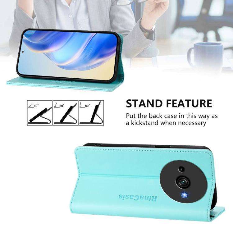 For Oukitel C59 / C59 Pro RC01 Dual-Folded Magnetic Suction RFID Leather Phone Case(Mint Green)
