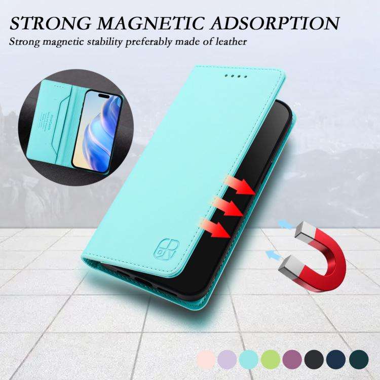 For Oukitel C59 / C59 Pro RC01 Dual-Folded Magnetic Suction RFID Leather Phone Case(Mint Green)