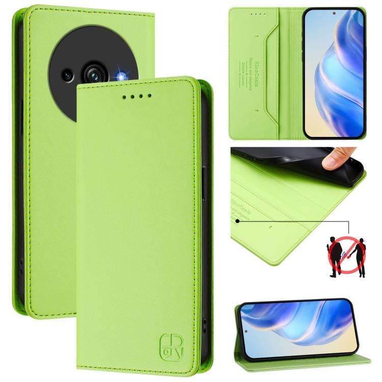 For Oukitel C59 / C59 Pro RC01 Dual-Folded Magnetic Suction RFID Leather Phone Case(Grass Green)