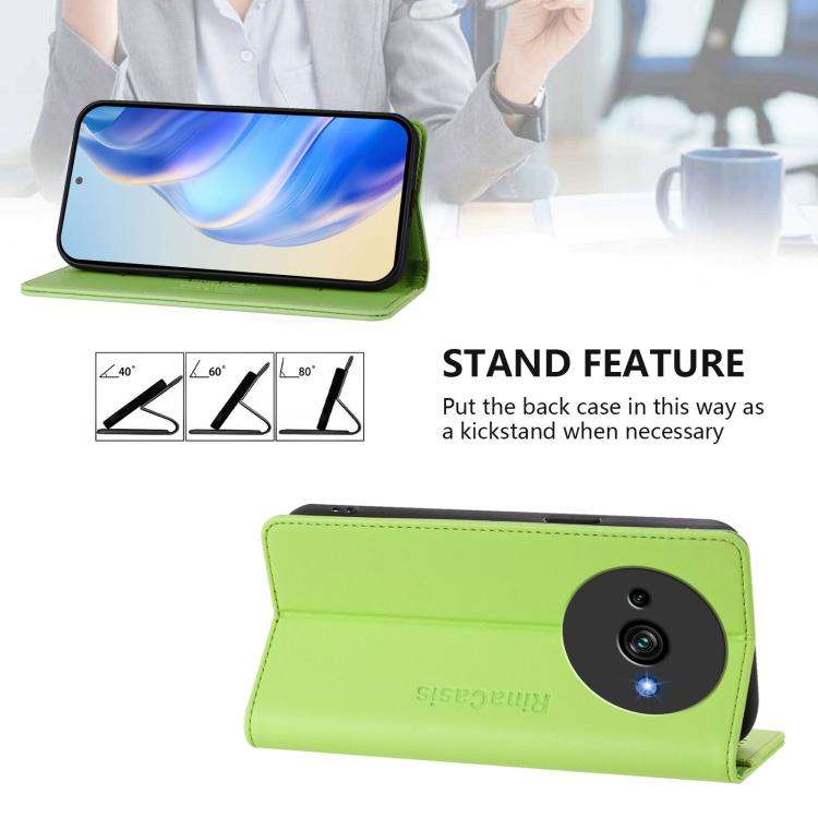 For Oukitel C59 / C59 Pro RC01 Dual-Folded Magnetic Suction RFID Leather Phone Case(Grass Green)