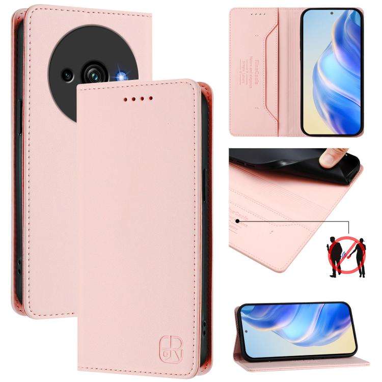 For Oukitel C59 / C59 Pro RC01 Dual-Folded Magnetic Suction RFID Leather Phone Case(Pink)