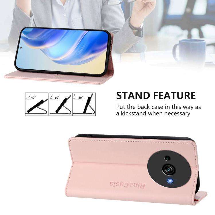 For Oukitel C59 / C59 Pro RC01 Dual-Folded Magnetic Suction RFID Leather Phone Case(Pink)