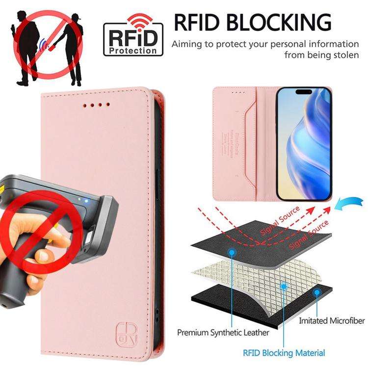 For Oukitel C59 / C59 Pro RC01 Dual-Folded Magnetic Suction RFID Leather Phone Case(Pink)