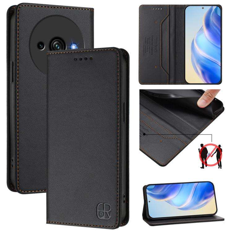 For Oukitel C59 / C59 Pro RC01 Dual-Folded Magnetic Suction RFID Leather Phone Case(Black)