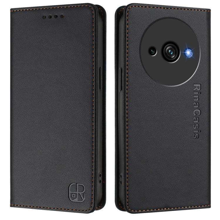 For Oukitel C59 / C59 Pro RC01 Dual-Folded Magnetic Suction RFID Leather Phone Case(Black)
