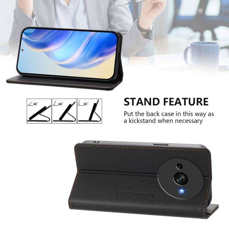 For Oukitel C59 / C59 Pro RC01 Dual-Folded Magnetic Suction RFID Leather Phone Case(Black)