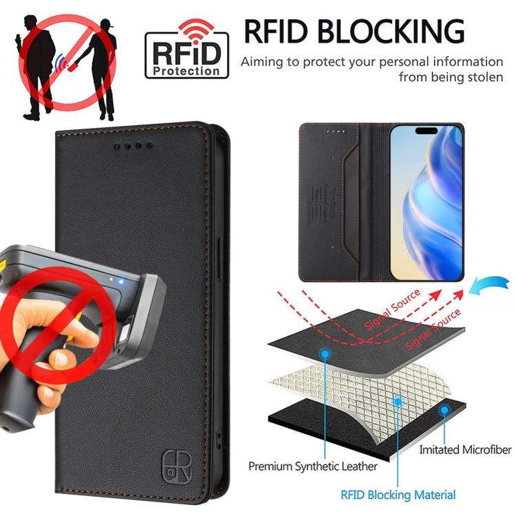 For Oukitel C59 / C59 Pro RC01 Dual-Folded Magnetic Suction RFID Leather Phone Case(Black)