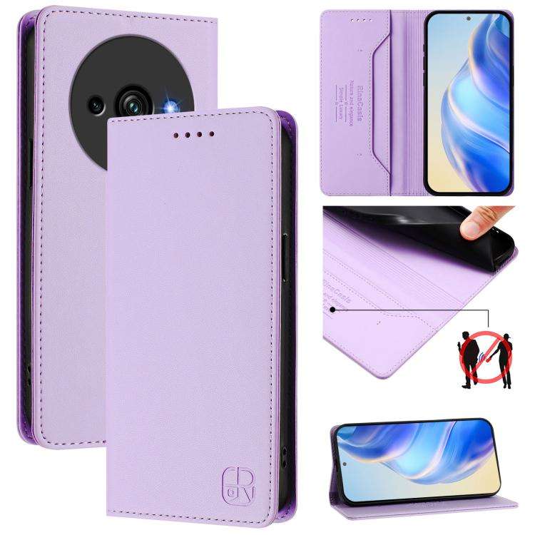 For Oukitel C59 / C59 Pro RC01 Dual-Folded Magnetic Suction RFID Leather Phone Case(Light Purple)