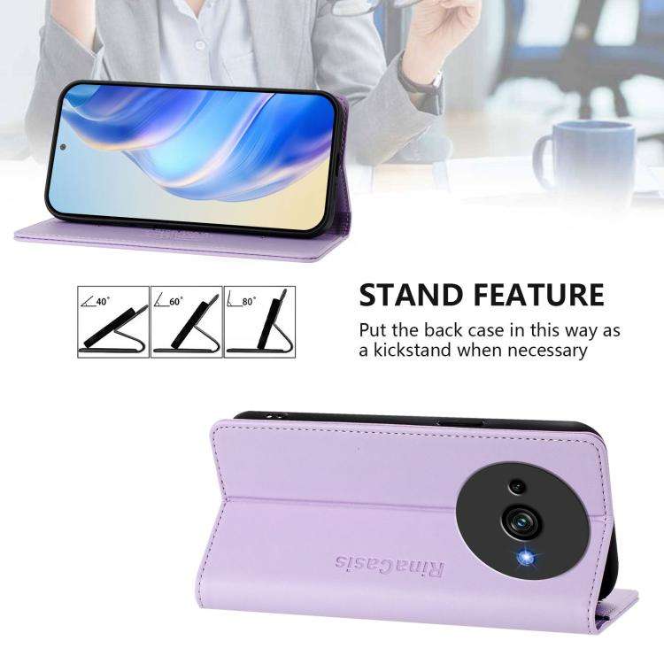 For Oukitel C59 / C59 Pro RC01 Dual-Folded Magnetic Suction RFID Leather Phone Case(Light Purple)