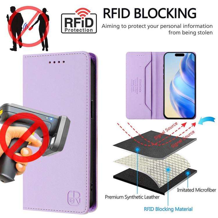For Oukitel C59 / C59 Pro RC01 Dual-Folded Magnetic Suction RFID Leather Phone Case(Light Purple)