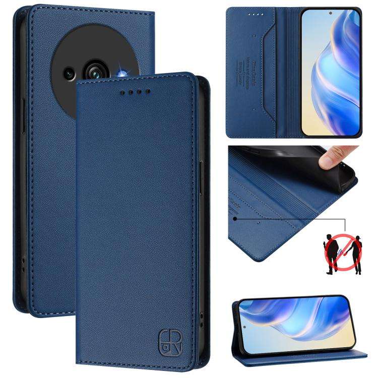 For Oukitel C59 / C59 Pro RC01 Dual-Folded Magnetic Suction RFID Leather Phone Case(Dark Blue)