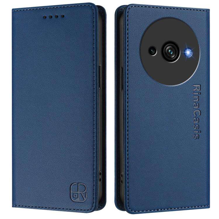 For Oukitel C59 / C59 Pro RC01 Dual-Folded Magnetic Suction RFID Leather Phone Case(Dark Blue)