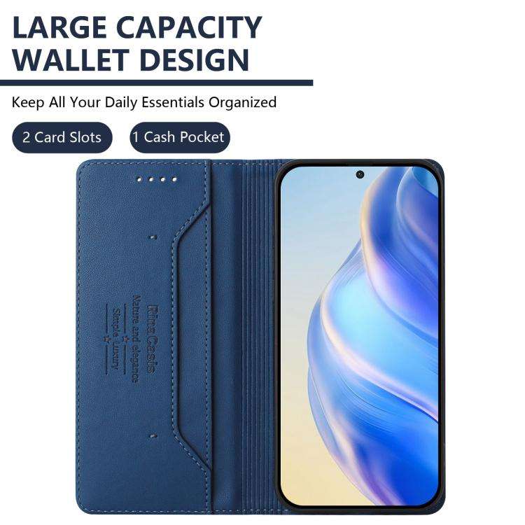 For Oukitel C59 / C59 Pro RC01 Dual-Folded Magnetic Suction RFID Leather Phone Case(Dark Blue)