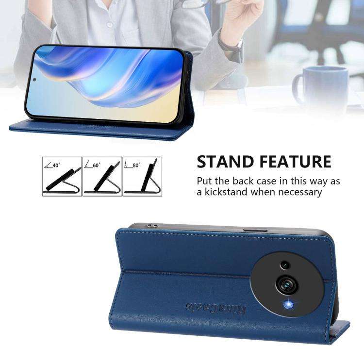 For Oukitel C59 / C59 Pro RC01 Dual-Folded Magnetic Suction RFID Leather Phone Case(Dark Blue)