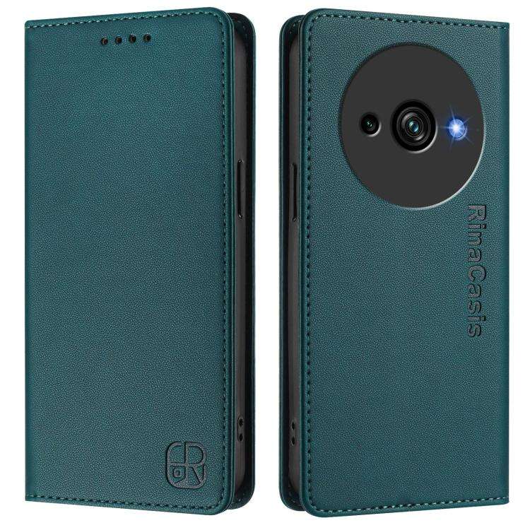 For Oukitel C59 / C59 Pro RC01 Dual-Folded Magnetic Suction RFID Leather Phone Case(Dark Green)