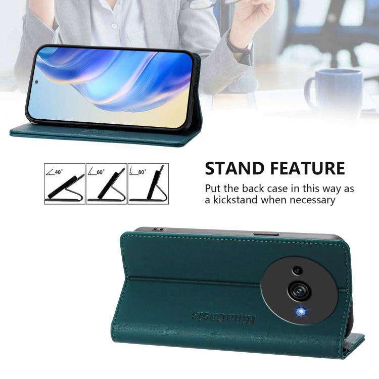 For Oukitel C59 / C59 Pro RC01 Dual-Folded Magnetic Suction RFID Leather Phone Case(Dark Green)