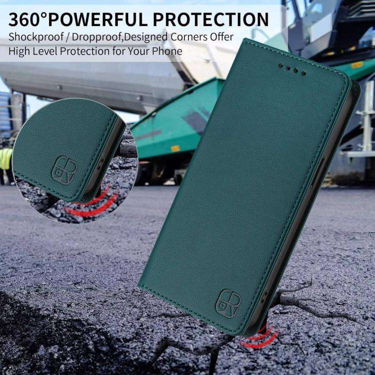 For Oukitel C59 / C59 Pro RC01 Dual-Folded Magnetic Suction RFID Leather Phone Case(Dark Green)