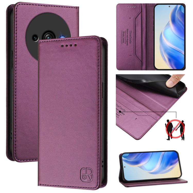 For Oukitel C59 / C59 Pro RC01 Dual-Folded Magnetic Suction RFID Leather Phone Case(Violet)