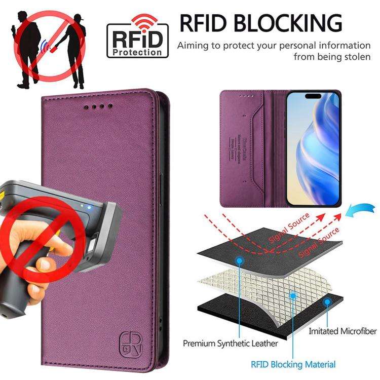For Oukitel C59 / C59 Pro RC01 Dual-Folded Magnetic Suction RFID Leather Phone Case(Violet)