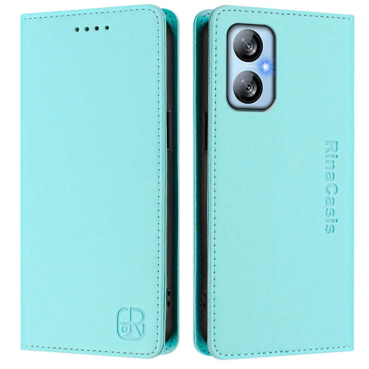 For Blackview A52 / A52 Pro RC01 Dual-Folded Magnetic Suction RFID Leather Phone Case(Mint Green)