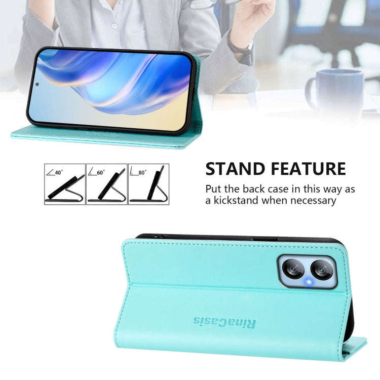 For Blackview A52 / A52 Pro RC01 Dual-Folded Magnetic Suction RFID Leather Phone Case(Mint Green)