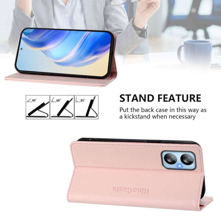 For Blackview A52 / A52 Pro RC01 Dual-Folded Magnetic Suction RFID Leather Phone Case(Pink)