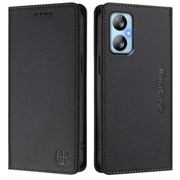For Blackview A52 / A52 Pro RC01 Dual-Folded Magnetic Suction RFID Leather Phone Case(Black)